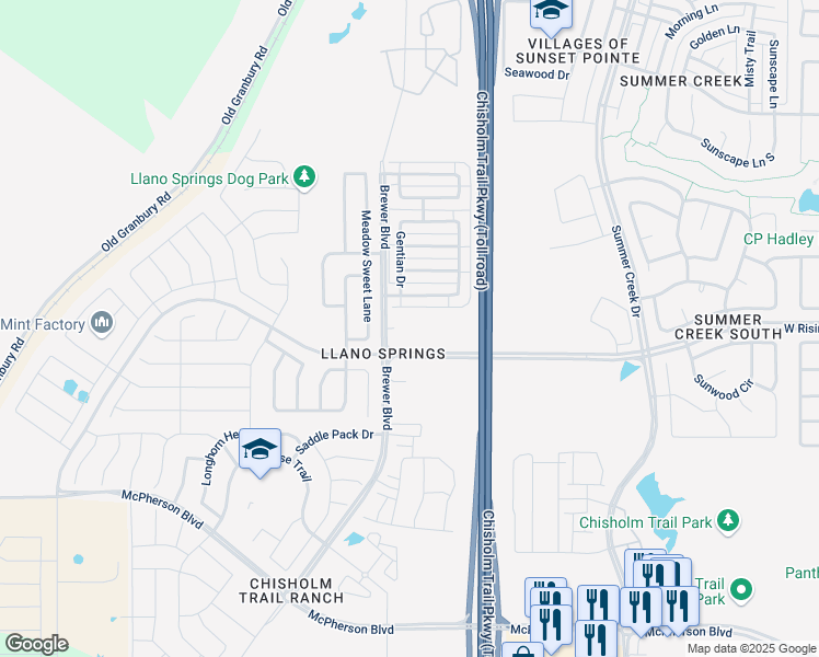 map of restaurants, bars, coffee shops, grocery stores, and more near 8533 Brewer Boulevard in Fort Worth