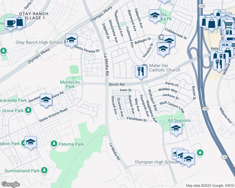 map of restaurants, bars, coffee shops, grocery stores, and more near 1633 Jones Street in Chula Vista