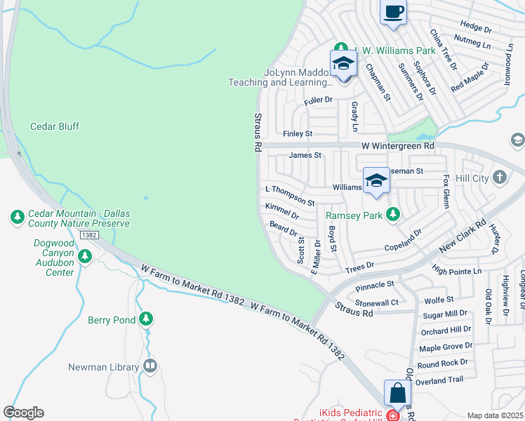 map of restaurants, bars, coffee shops, grocery stores, and more near 444 Beard Drive in Cedar Hill