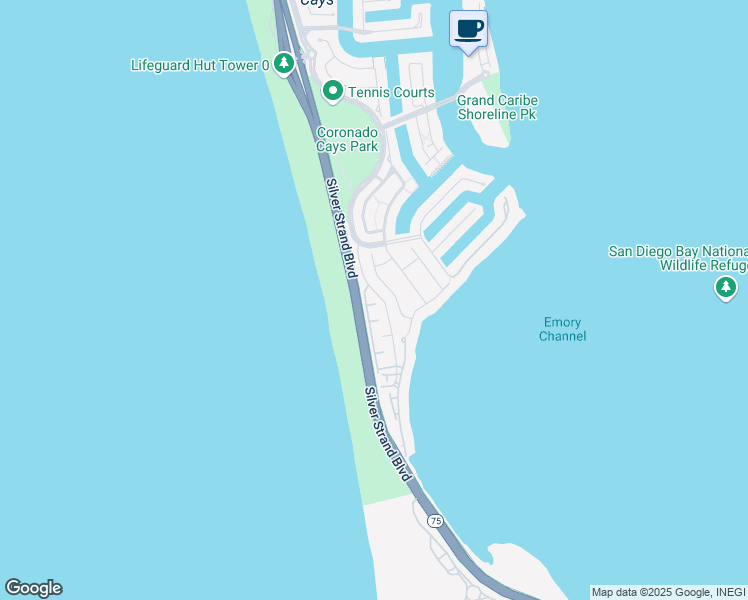 map of restaurants, bars, coffee shops, grocery stores, and more near 53 Delaport Lane in Coronado
