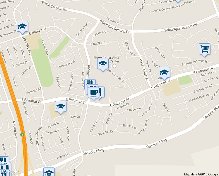 map of restaurants, bars, coffee shops, grocery stores, and more near 1374 Callecita Aquilla Norte in Chula Vista