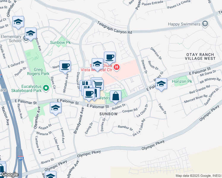 map of restaurants, bars, coffee shops, grocery stores, and more near 786 Callecita Aquilla Sur in Chula Vista