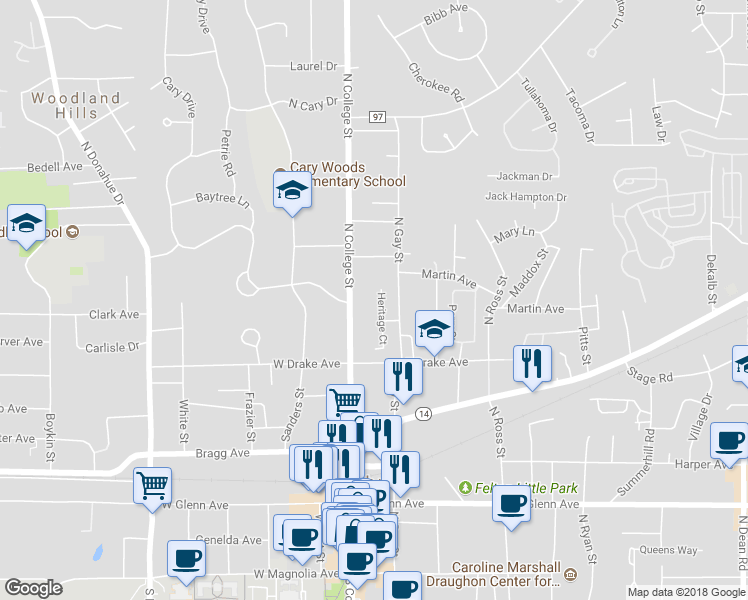 map of restaurants, bars, coffee shops, grocery stores, and more near 563 Heritage Court in Auburn