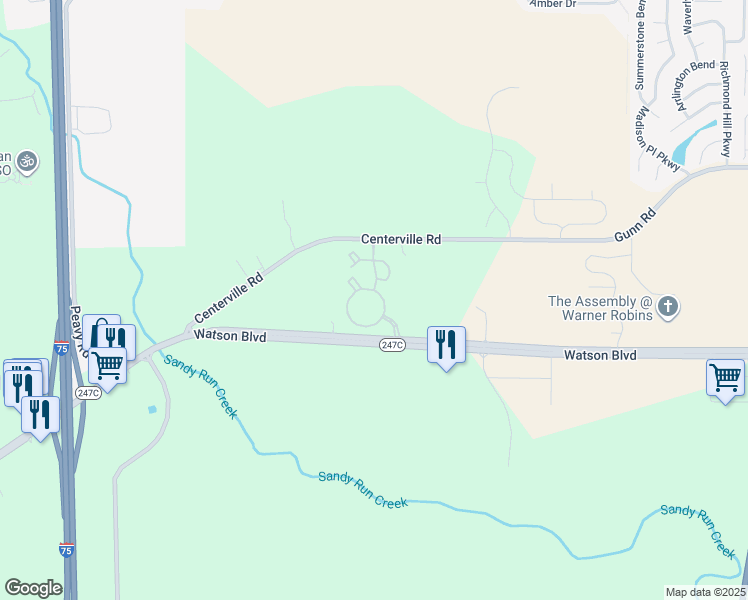 map of restaurants, bars, coffee shops, grocery stores, and more near 9000 Watson Boulevard in Byron