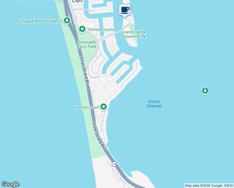 map of restaurants, bars, coffee shops, grocery stores, and more near 15 Aruba Bend in Coronado