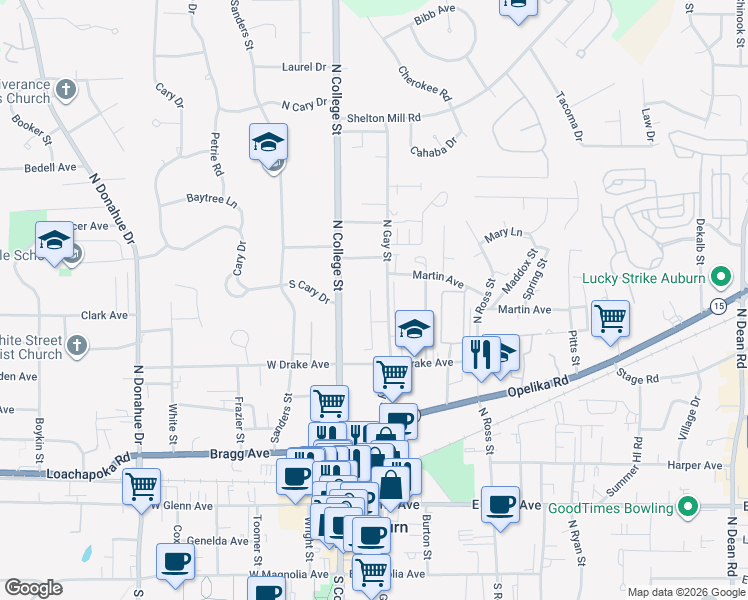 map of restaurants, bars, coffee shops, grocery stores, and more near 551 Heritage Court in Auburn