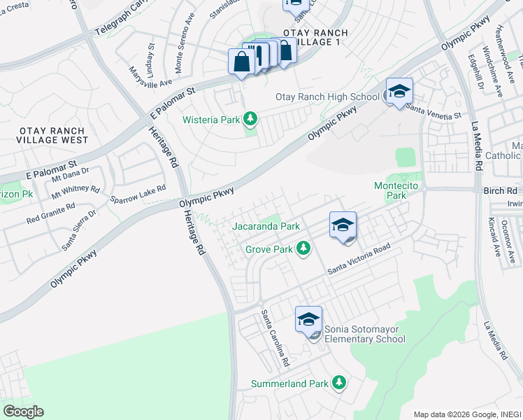 map of restaurants, bars, coffee shops, grocery stores, and more near 1375 Carpinteria Street in Chula Vista