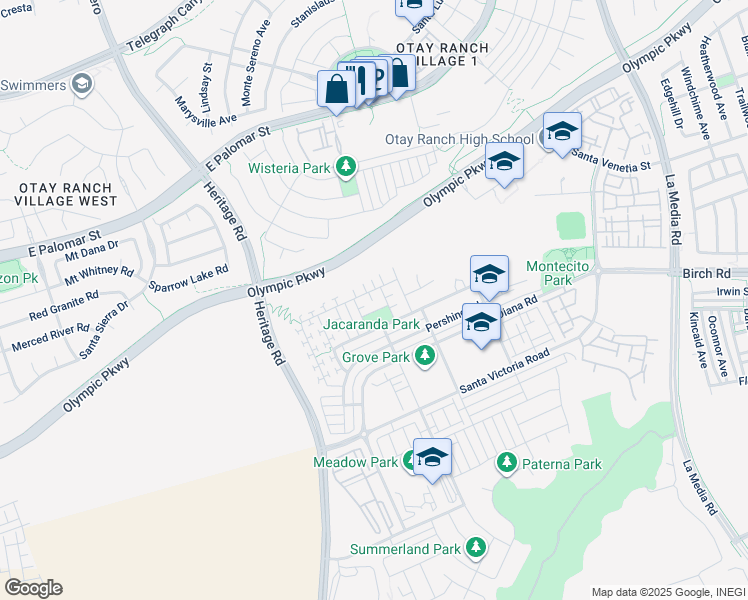 map of restaurants, bars, coffee shops, grocery stores, and more near 1396 Cathedral Oaks Road in Chula Vista