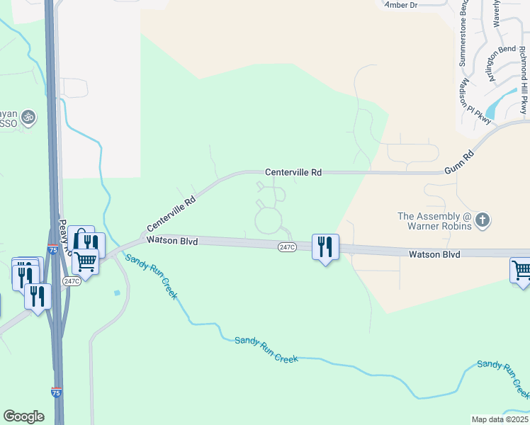 map of restaurants, bars, coffee shops, grocery stores, and more near 9000 Watson Boulevard in Byron