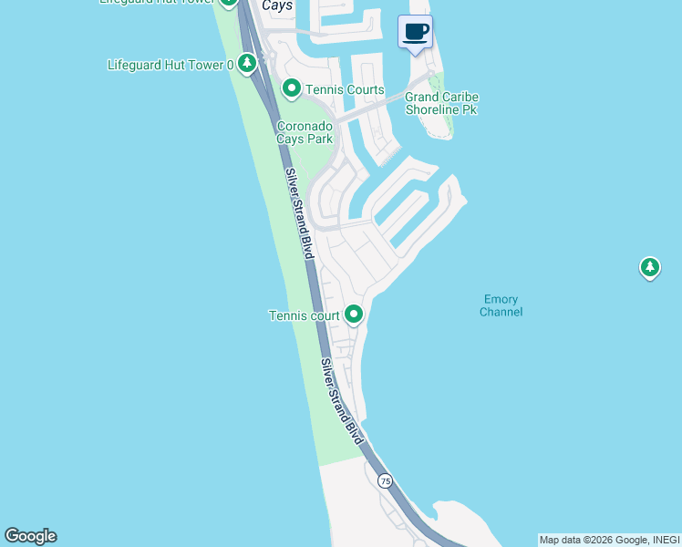 map of restaurants, bars, coffee shops, grocery stores, and more near 34 Bridgetown Bend in Coronado