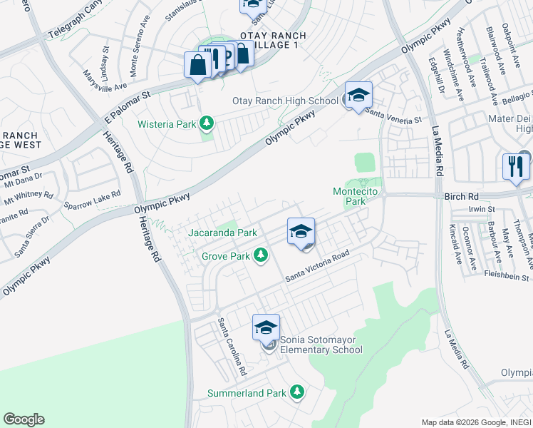 map of restaurants, bars, coffee shops, grocery stores, and more near 1457 Carpinteria Street in Chula Vista