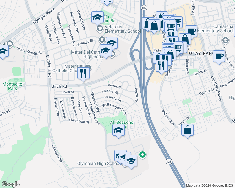 map of restaurants, bars, coffee shops, grocery stores, and more near 1785 Jackson Street in Chula Vista