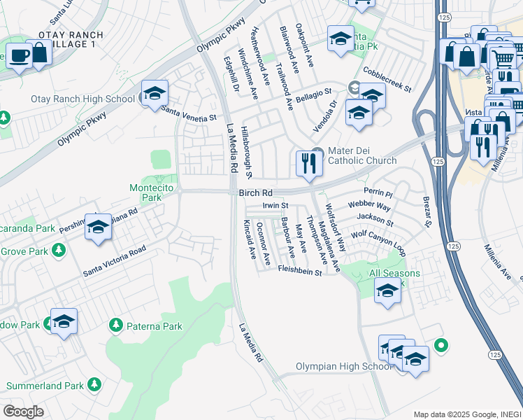 map of restaurants, bars, coffee shops, grocery stores, and more near 1670 Pember Avenue in Chula Vista
