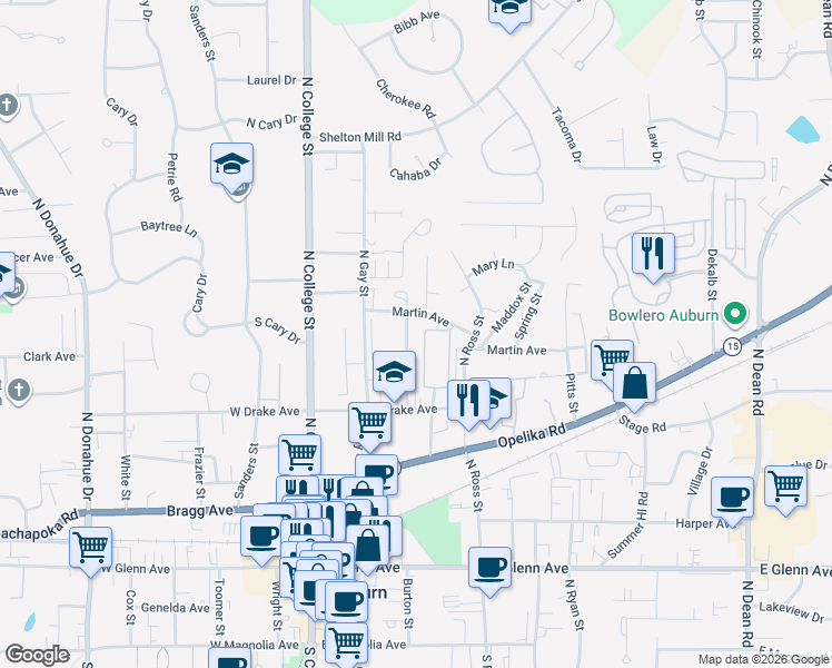 map of restaurants, bars, coffee shops, grocery stores, and more near 550 Hudson Terrace in Auburn