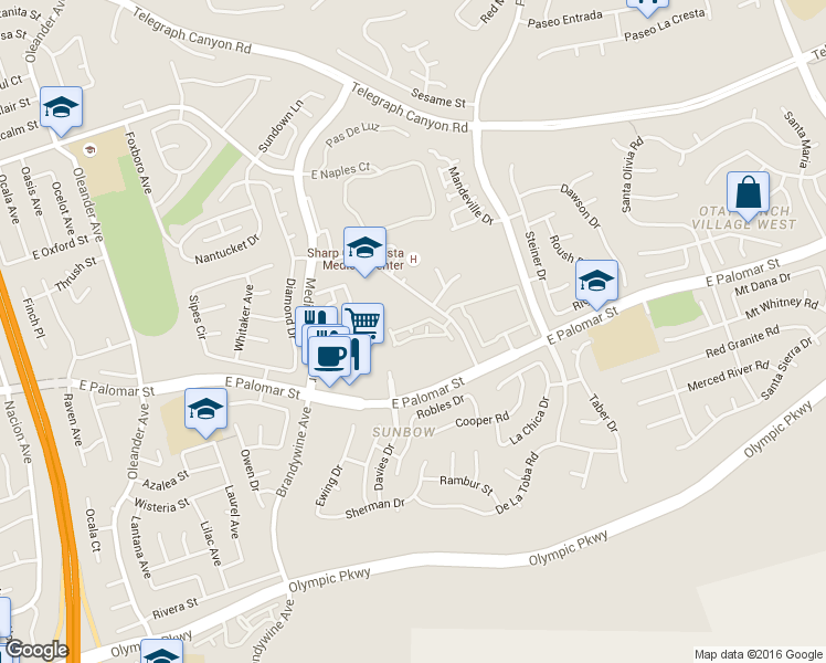 map of restaurants, bars, coffee shops, grocery stores, and more near 1369 Caminito De La Luna in Chula Vista