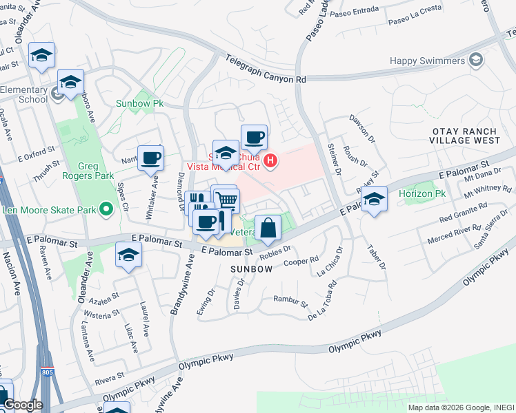 map of restaurants, bars, coffee shops, grocery stores, and more near 754 Callecita Aquilla Sur in Chula Vista