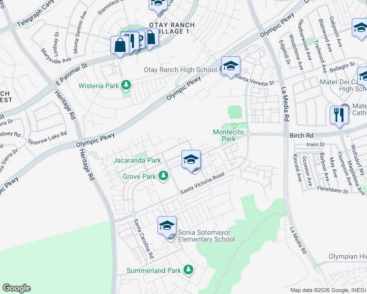 map of restaurants, bars, coffee shops, grocery stores, and more near 1528 Carpinteria Street in Chula Vista