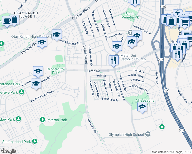 map of restaurants, bars, coffee shops, grocery stores, and more near 1670 Pember Avenue in Chula Vista