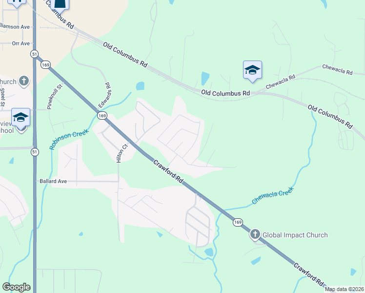 map of restaurants, bars, coffee shops, grocery stores, and more near 2807 Lismore Court in Opelika