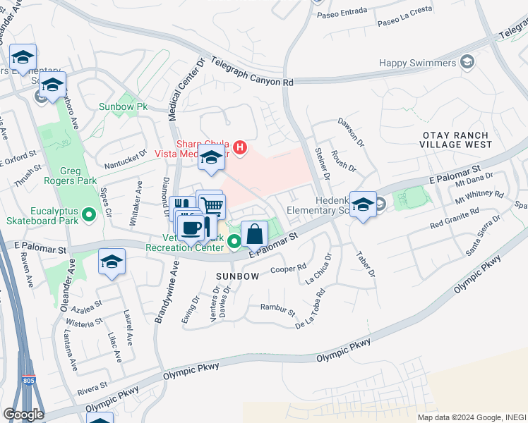 map of restaurants, bars, coffee shops, grocery stores, and more near 763 Caminito Valiente in Chula Vista