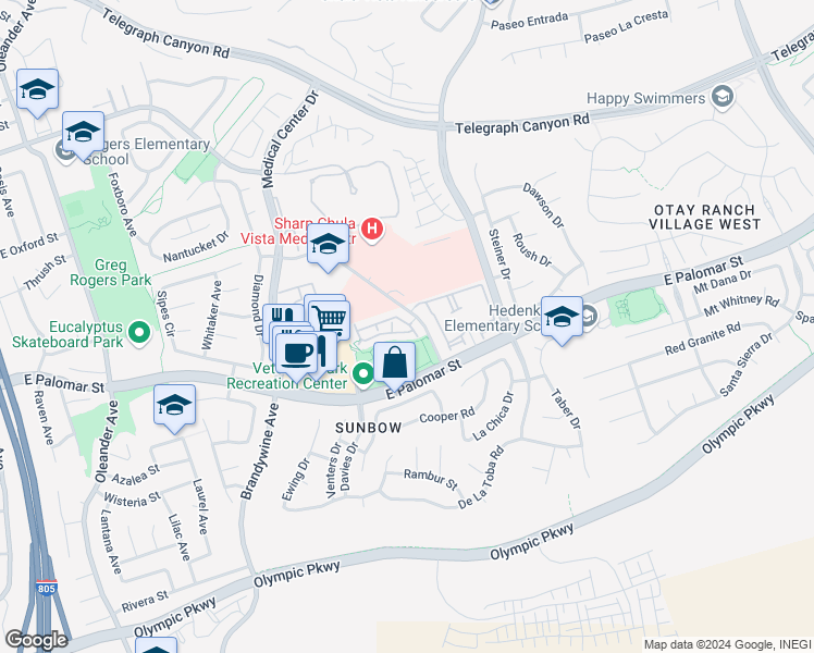 map of restaurants, bars, coffee shops, grocery stores, and more near 786 Callecita Aquilla Sur in Chula Vista