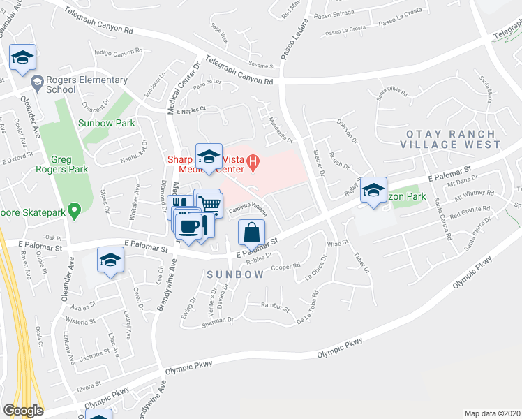 map of restaurants, bars, coffee shops, grocery stores, and more near 747 Caminito Valiente in Chula Vista