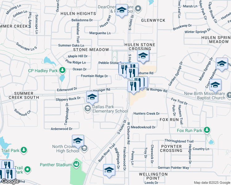 map of restaurants, bars, coffee shops, grocery stores, and more near 8601 Fernhill Drive in Fort Worth