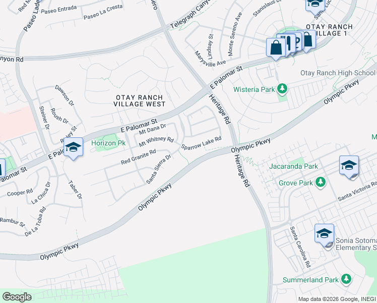map of restaurants, bars, coffee shops, grocery stores, and more near 1124 Sparrow Lake Road in Chula Vista