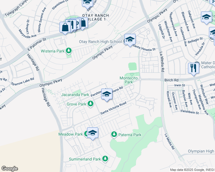 map of restaurants, bars, coffee shops, grocery stores, and more near 1531 Santa Alexia Avenue in Chula Vista