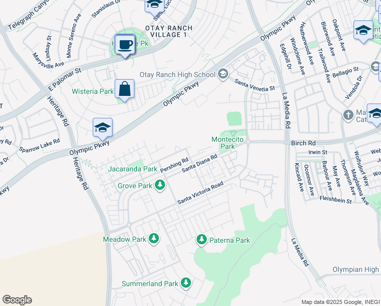 map of restaurants, bars, coffee shops, grocery stores, and more near 1531 Santa Alexia Avenue in Chula Vista