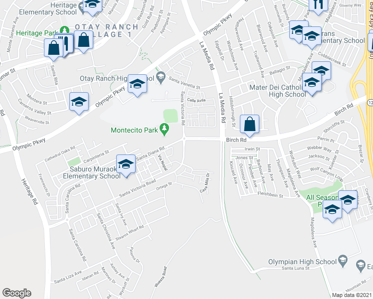 map of restaurants, bars, coffee shops, grocery stores, and more near 1555 State Street in Chula Vista