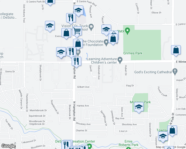 map of restaurants, bars, coffee shops, grocery stores, and more near 210 East Wintergreen Road in DeSoto