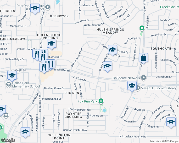 map of restaurants, bars, coffee shops, grocery stores, and more near 4004 Cypress Gardens Drive in Fort Worth