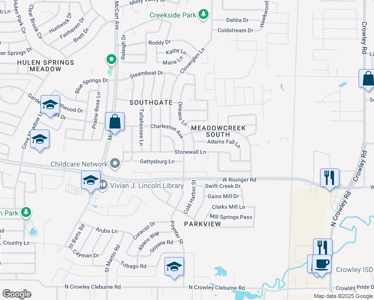 map of restaurants, bars, coffee shops, grocery stores, and more near 8561 Charleston Avenue in Fort Worth