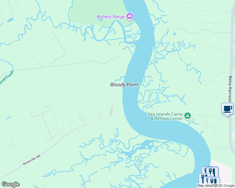 map of restaurants, bars, coffee shops, grocery stores, and more near 2970 Roseville Road in Wadmalaw Island