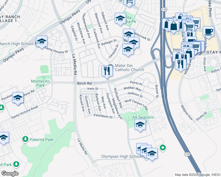 map of restaurants, bars, coffee shops, grocery stores, and more near Magdalena Avenue in Chula Vista