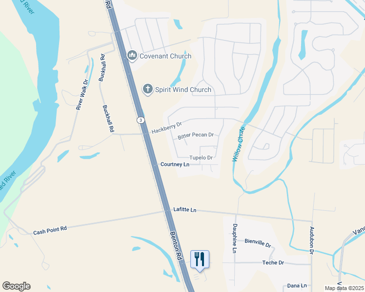map of restaurants, bars, coffee shops, grocery stores, and more near 104 Button Willow Drive in Bossier City