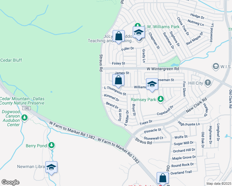 map of restaurants, bars, coffee shops, grocery stores, and more near 433 L Thompson Street in Cedar Hill