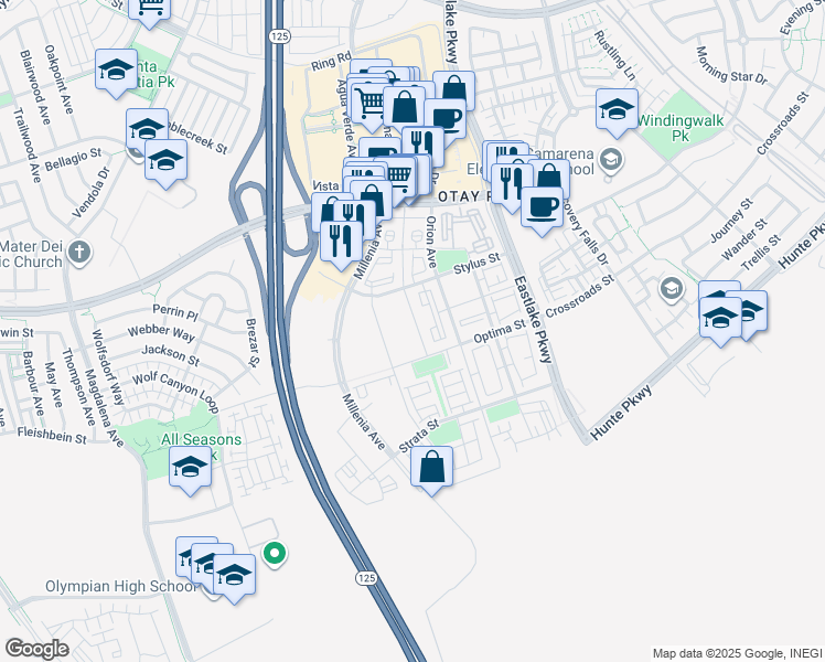 map of restaurants, bars, coffee shops, grocery stores, and more near 1774 Metro Avenue in Chula Vista