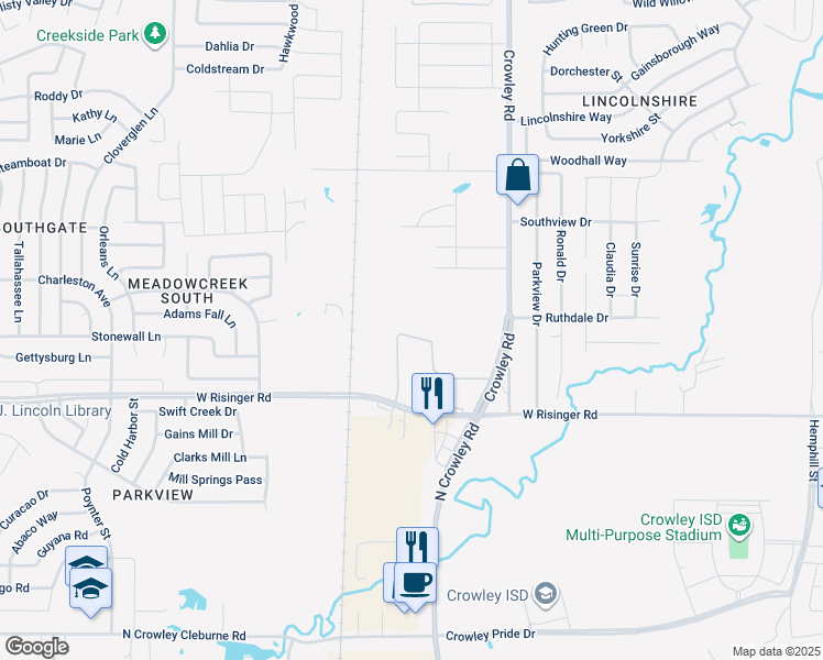 map of restaurants, bars, coffee shops, grocery stores, and more near 9616 Crowley Road in Fort Worth