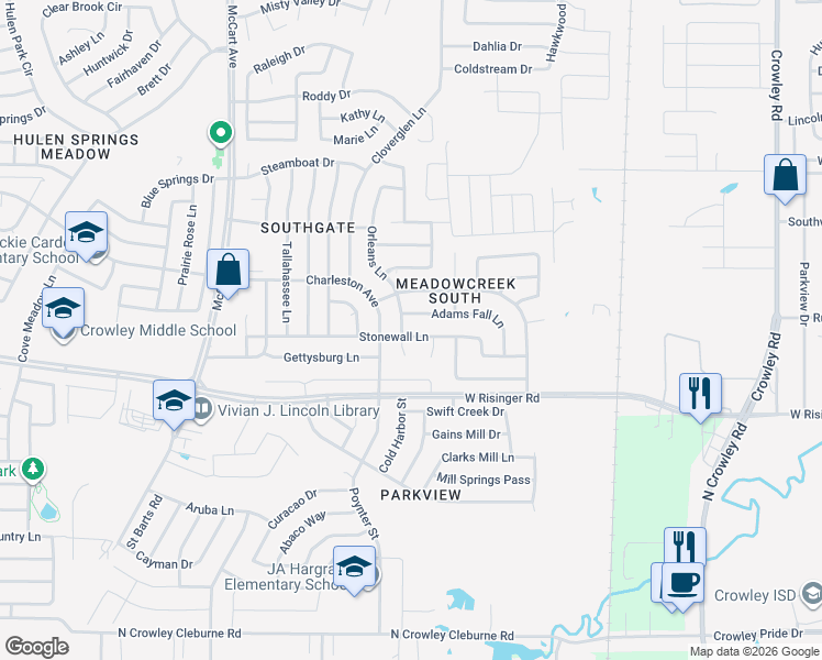 map of restaurants, bars, coffee shops, grocery stores, and more near 2820 Stonewall Lane in Fort Worth