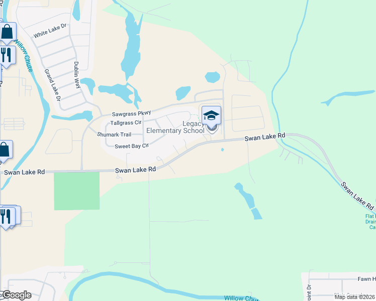 map of restaurants, bars, coffee shops, grocery stores, and more near 5141 Swan Lake Road in Bossier City
