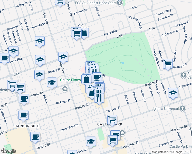 map of restaurants, bars, coffee shops, grocery stores, and more near 960 Third Avenue in Chula Vista