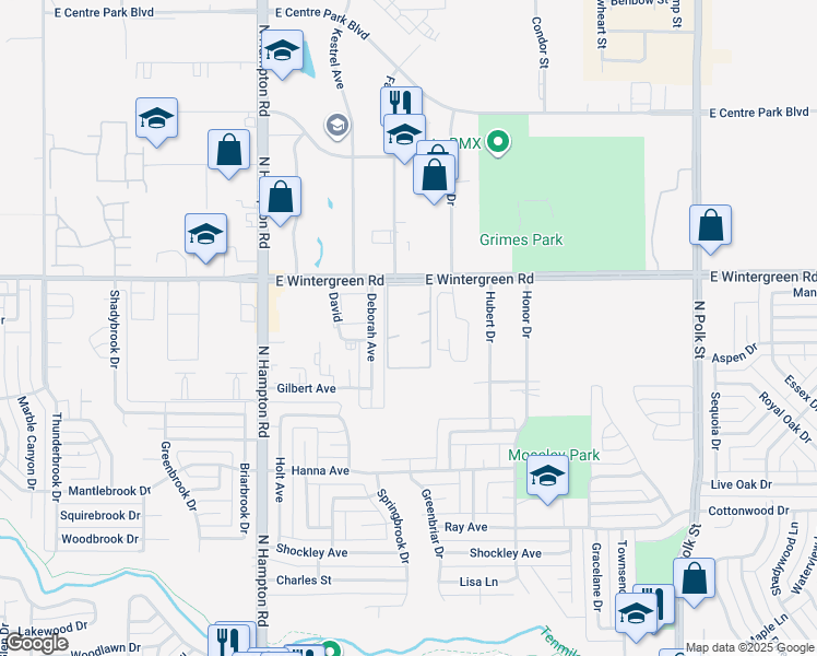 map of restaurants, bars, coffee shops, grocery stores, and more near 320 East Wintergreen Road in DeSoto