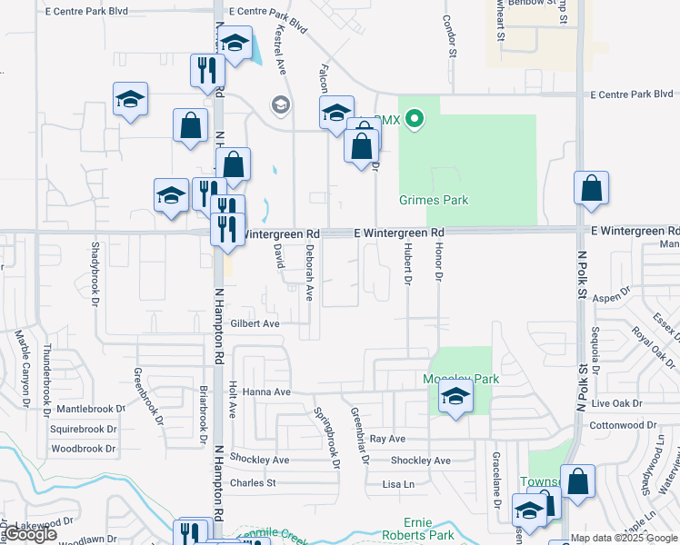 map of restaurants, bars, coffee shops, grocery stores, and more near 320 East Wintergreen Road in DeSoto