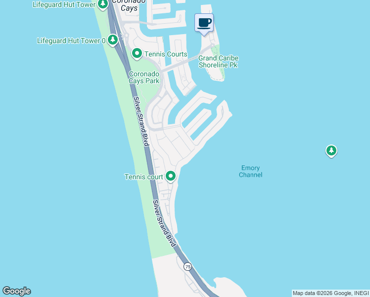 map of restaurants, bars, coffee shops, grocery stores, and more near 33 Saint Christophers Lane in Coronado