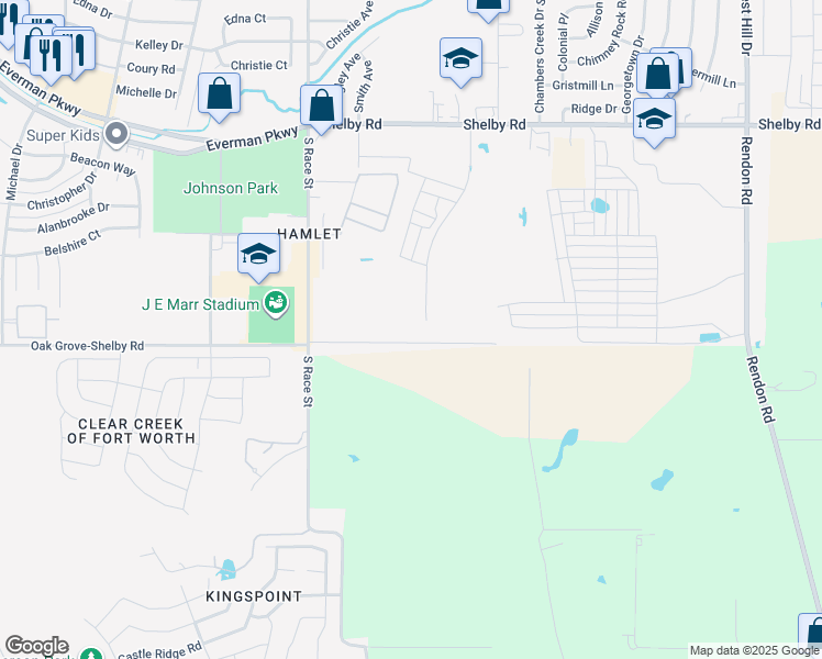 map of restaurants, bars, coffee shops, grocery stores, and more near 9105 Azure Lane in Fort Worth