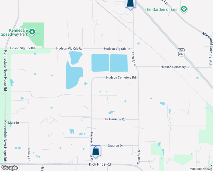 map of restaurants, bars, coffee shops, grocery stores, and more near 7260 Hudson Cemetery Road in Mansfield