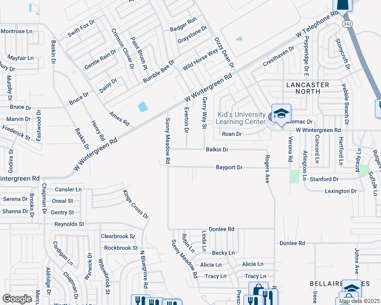 map of restaurants, bars, coffee shops, grocery stores, and more near 1020 Balkan Drive in Lancaster