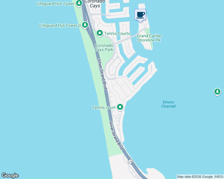 map of restaurants, bars, coffee shops, grocery stores, and more near 10 Bridgetown Bend in Coronado